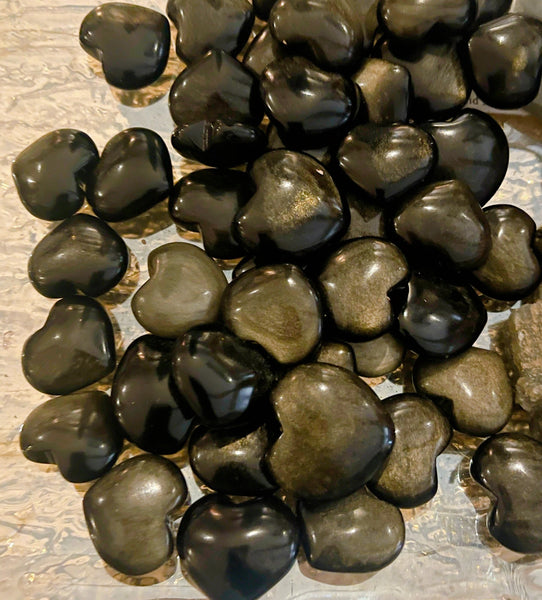 Small Gold Sheen Obsidian Hearts