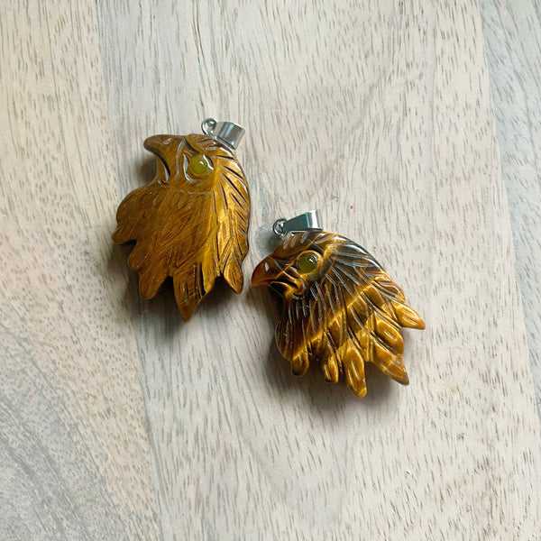 Hand Carved Tiger Eye Eagle Necklace