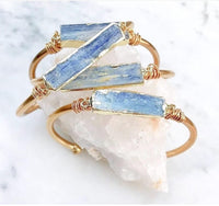 Unique Rough Gold-Plated Blue Kyanite Adjustable Bracelet
