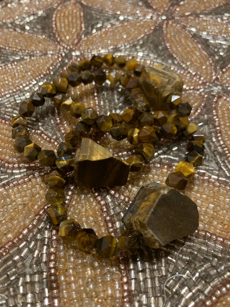 Tiger Eye Faceted and Rough Stone Bracelet