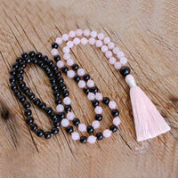 Rose Quartz & Black Onyx 108 Meditation Mala Beaded Necklace