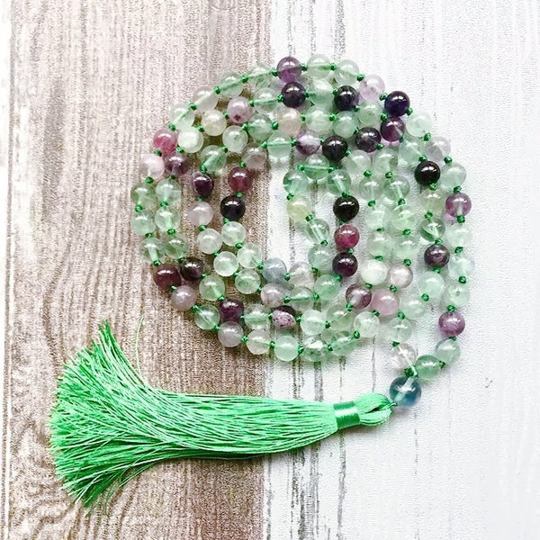 Fluorite Mental Clarity & Focus 108 Meditation Mala Beaded Necklace