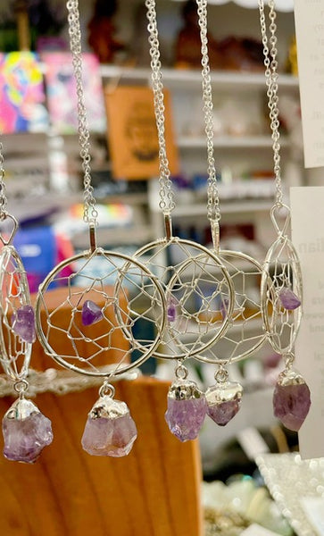 Silver-Plated Amethyst Dream Catcher Necklace