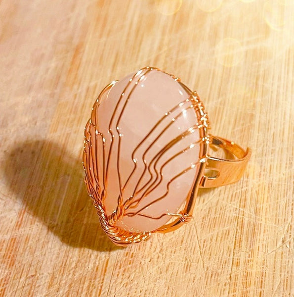 Rose Gold Plated Rose Quartz Gemstone Adjustable Ring