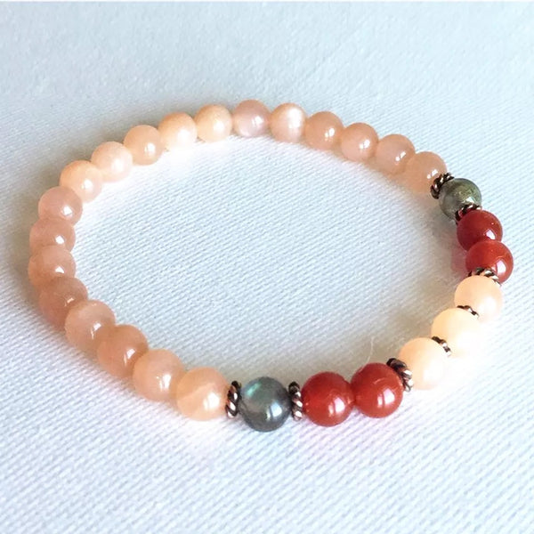 Peach Moonstone, Carnelian & Labradorite Bracelet