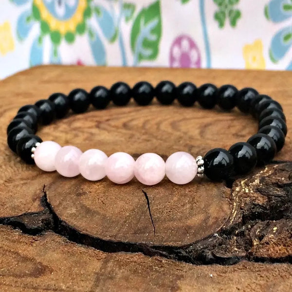 Beautiful Rose Quartz & Black Onyx Bracelet