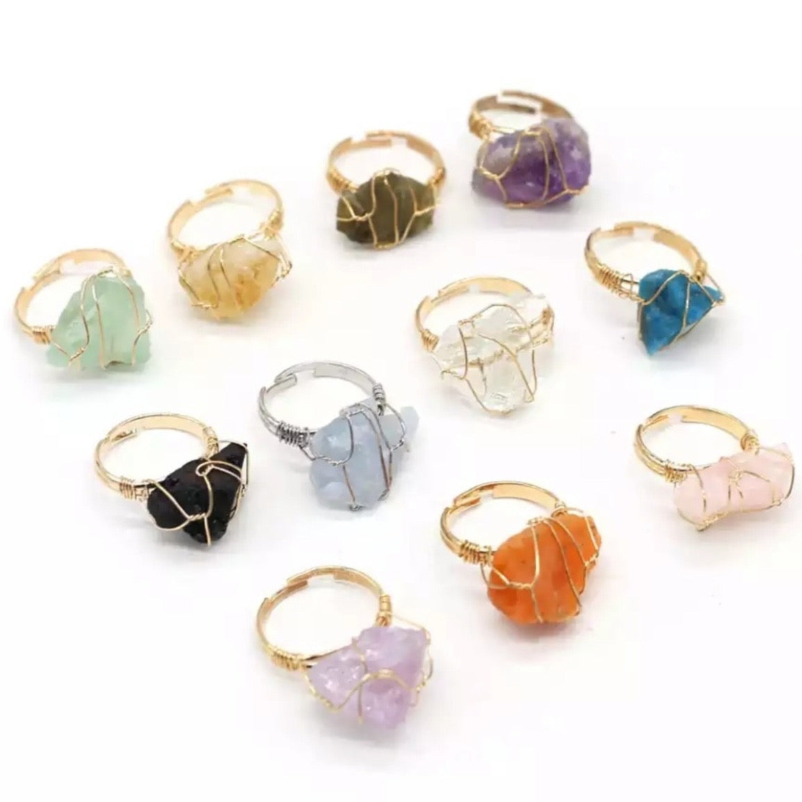 Wire-Wrapped Assorted Rough Gemstone Ring – Rocky's Crystals