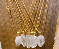 Rough Clear Quartz Point on Gold-Plated Necklace