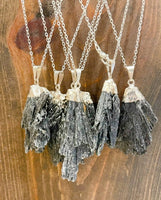 Silver-Plated Rough Black Kyanite Necklace