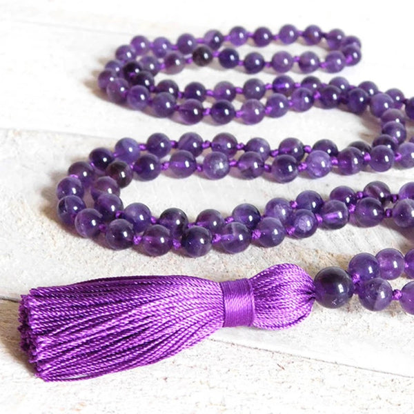 Premium Grade Amethyst 108 Mala Bead Necklace