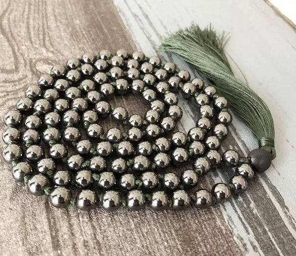 Hematite Mala Meditation 108 Beaded Stone Necklace