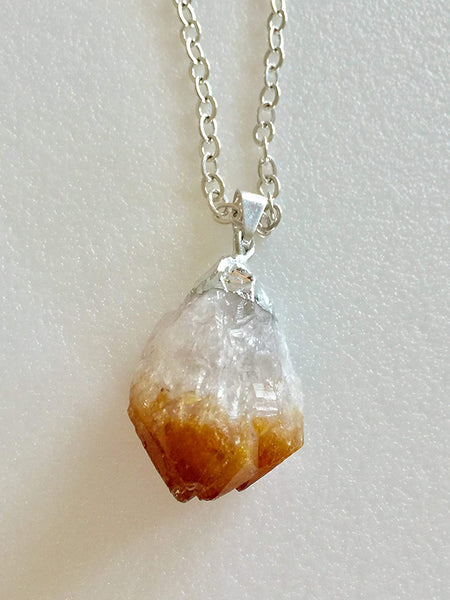 Rough Silver-Plated Citrine Necklace