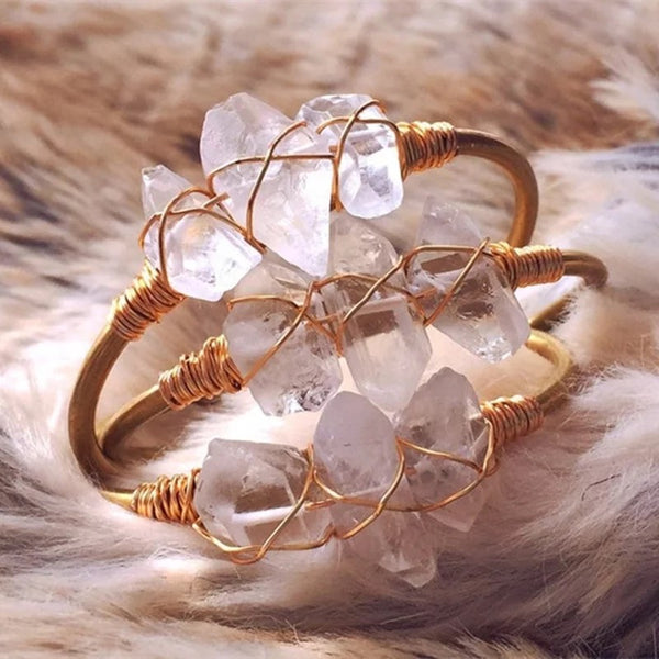 Gold Plated Rough Clear Quartz Bracelet