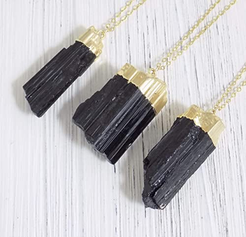 Gold-Plated Rough Black Tourmaline Necklace