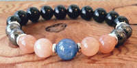 Blue Kyanite, Peach Moonstone, Hematite & Black Obsidian Bracelet