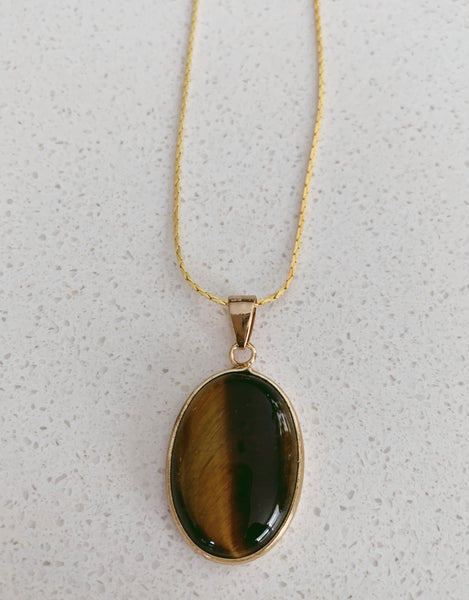 Polished Gold-Plated Tiger Eye Necklace