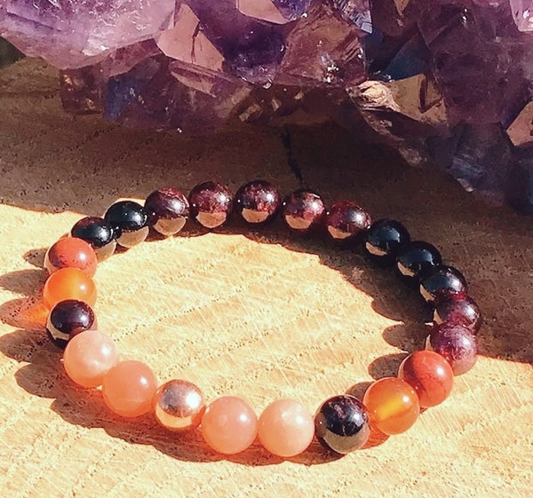 Premium Garnet, Peach Moonstone, Red Jasper & Carnelian Bracelet