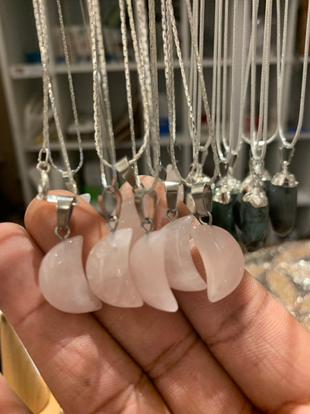 Brazilian Rose Quartz Moon Necklace