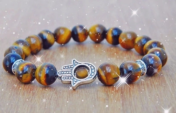 Beautiful Tiger Eye Hamsa Protection Bracelet