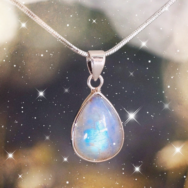 Rare Rainbow Moonstone Necklace - Shape will vary in Oval, circle or teardrop shape