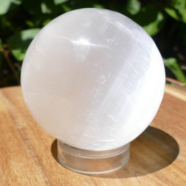 Large Moroccan Selenite Sphere with Stand